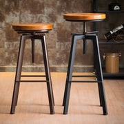 Round Wood Backless Metal Four Legs Counter Bar Stool