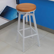 Round Wood Backless Metal Four Legs Counter Bar Stool