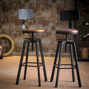 Round Wood Backless Metal Four Legs Counter Bar Stool
