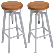 Round Wood Backless Metal Four Legs Counter Bar Stool