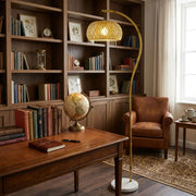 Rustic Arched Weaving Bamboo Foot Switch Floor Lamp