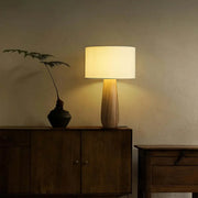 Rustic Bedroom Organic Drum Shade Wood Table Lamp
