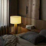 Rustic Bedroom Organic Drum Shade Wood Table Lamp