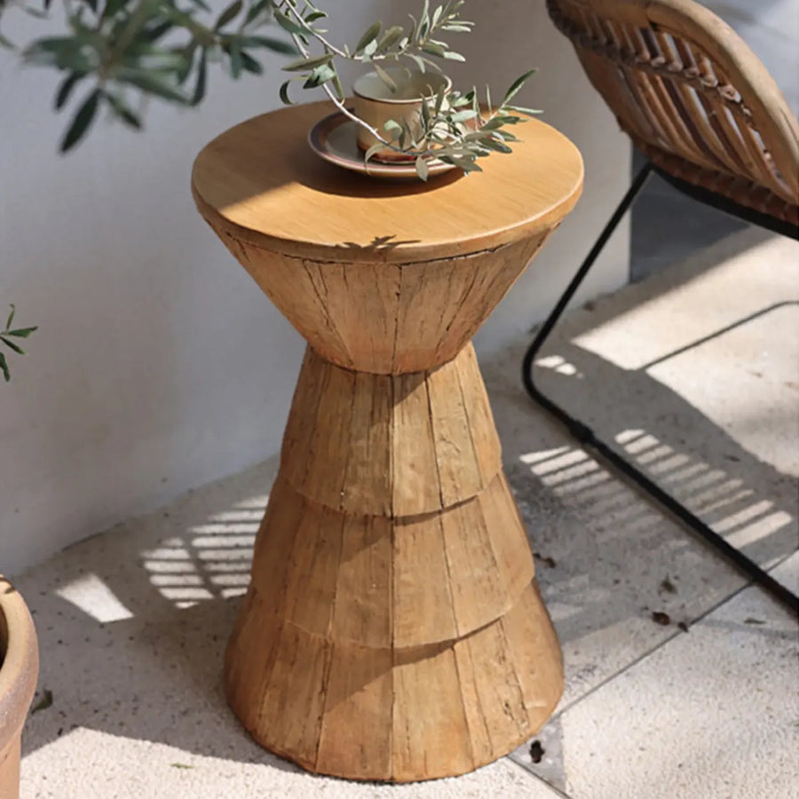 Rustic Brown Pedestal Round Natural Wood Side Table
