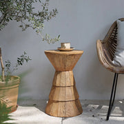 Rustic Brown Pedestal Round Natural Wood Side Table