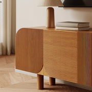 Rustic Brown Wooden Long Curved TV Stand with Cabinet