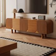 Rustic Brown Wooden Long Curved TV Stand with Cabinet