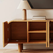 Rustic Brown Wooden Long Curved TV Stand with Cabinet