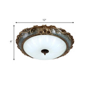 Rustic Carving Resin Bowl-Shaped Brass Flush Mount Lamp