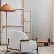 Rustic Cone Rattan Fabric Gold Base Rocker Switch Floor Lamp