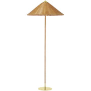 Rustic Cone Rattan Fabric Gold Base Rocker Switch Floor Lamp