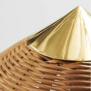 Rustic Cone Rattan Fabric Gold Base Rocker Switch Floor Lamp