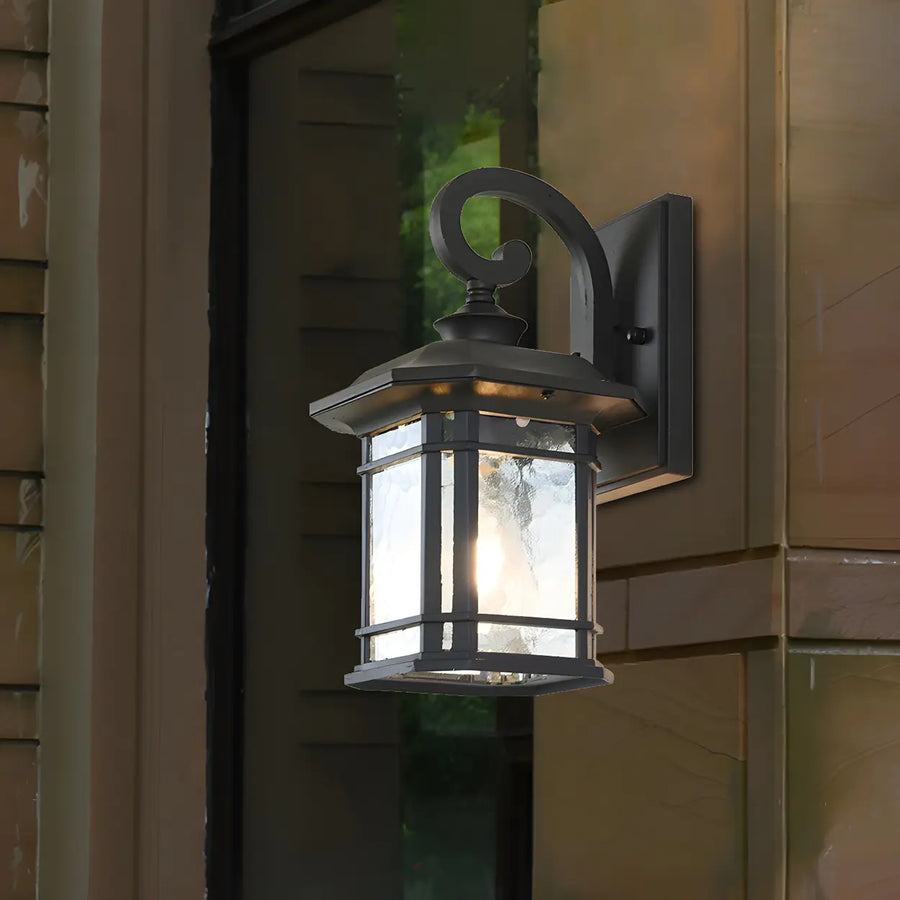 Rustic Curved and Square Exterior Lantern Wall Sconce