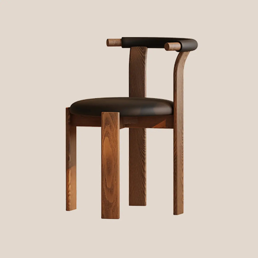Rustic Curved Back Wood Dining Chairs with Upholstered Seat