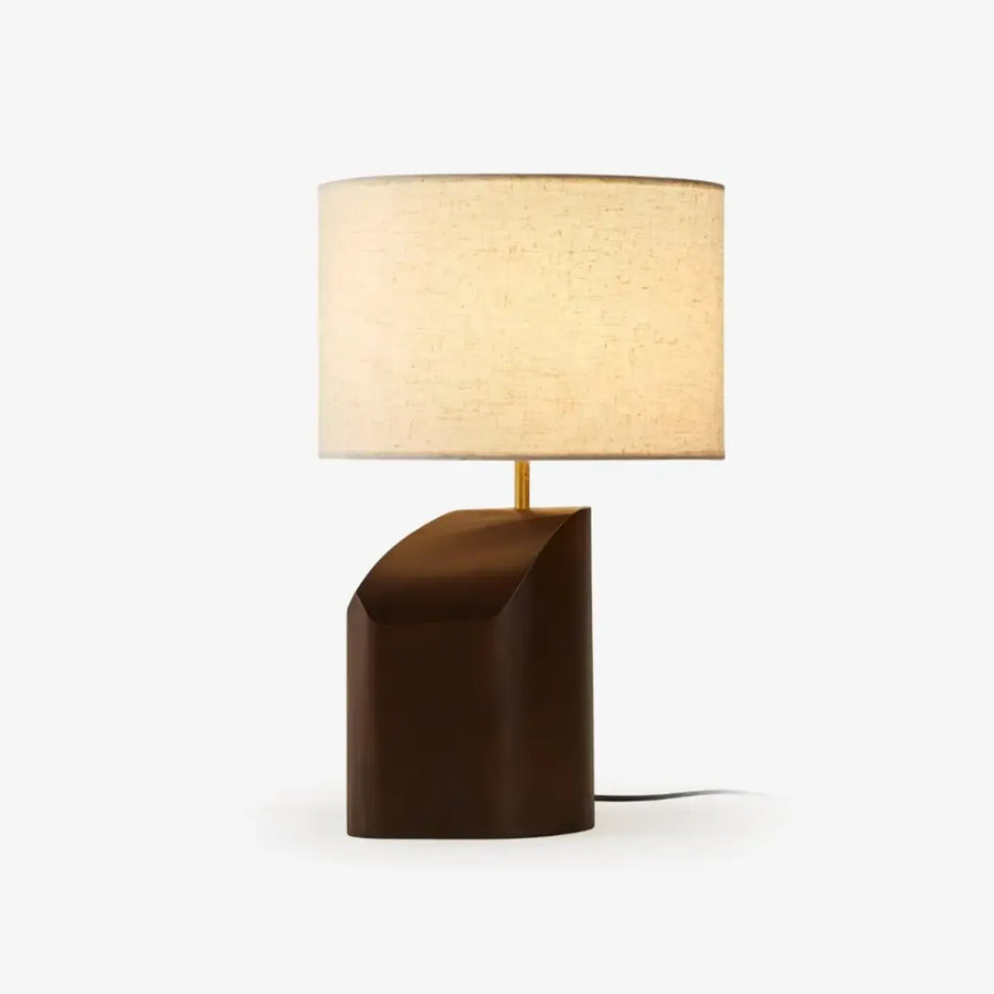 Rustic Dark Wood Walnut Geometric Inline Switch Table Lamp