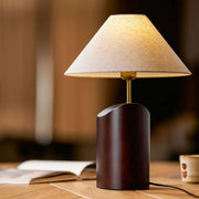 Rustic Dark Wood Walnut Geometric Inline Switch Table Lamp