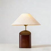 Rustic Dark Wood Walnut Geometric Inline Switch Table Lamp