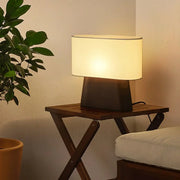 Rustic Fabric Oval Shade Wood Base Table Lamp