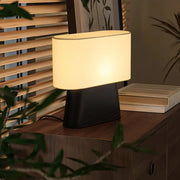 Rustic Fabric Oval Shade Wood Base Table Lamp