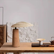 Rustic Flax Cone Shade Natural Wood Plug In Table Lamp