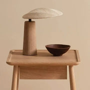 Rustic Flax Cone Shade Natural Wood Plug In Table Lamp