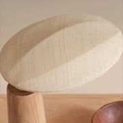 Rustic Flax Cone Shade Natural Wood Plug In Table Lamp