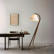 Rustic Foot Switch Fabric Cone Wood Curved Tripod Floor Lamp
