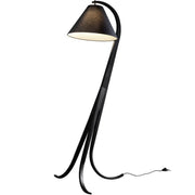 Rustic Foot Switch Fabric Cone Wood Curved Tripod Floor Lamp