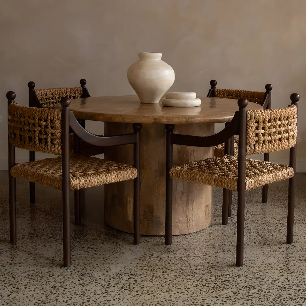 Rustic Handwoven Braided Rope Wood Open Back Dining Chair