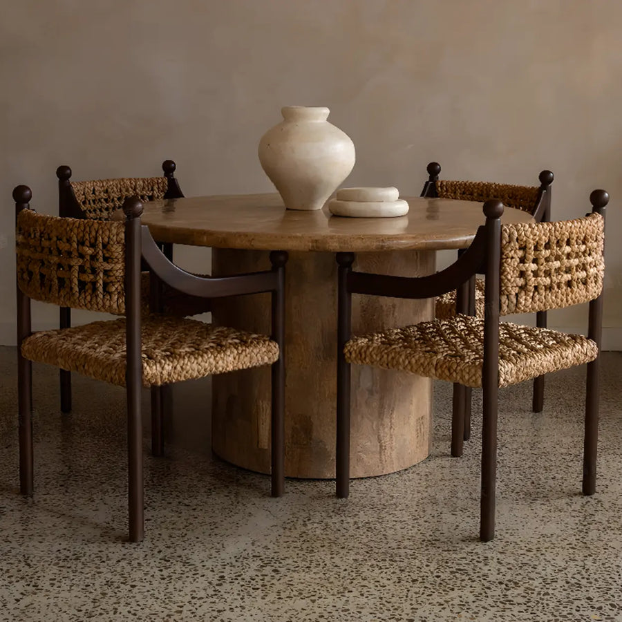 Rustic Handwoven Braided Rope Wood Open Back Dining Chair