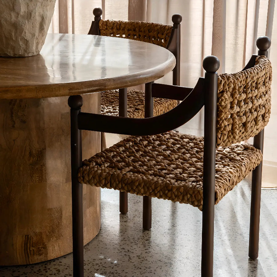 Rustic Handwoven Braided Rope Wood Open Back Dining Chair