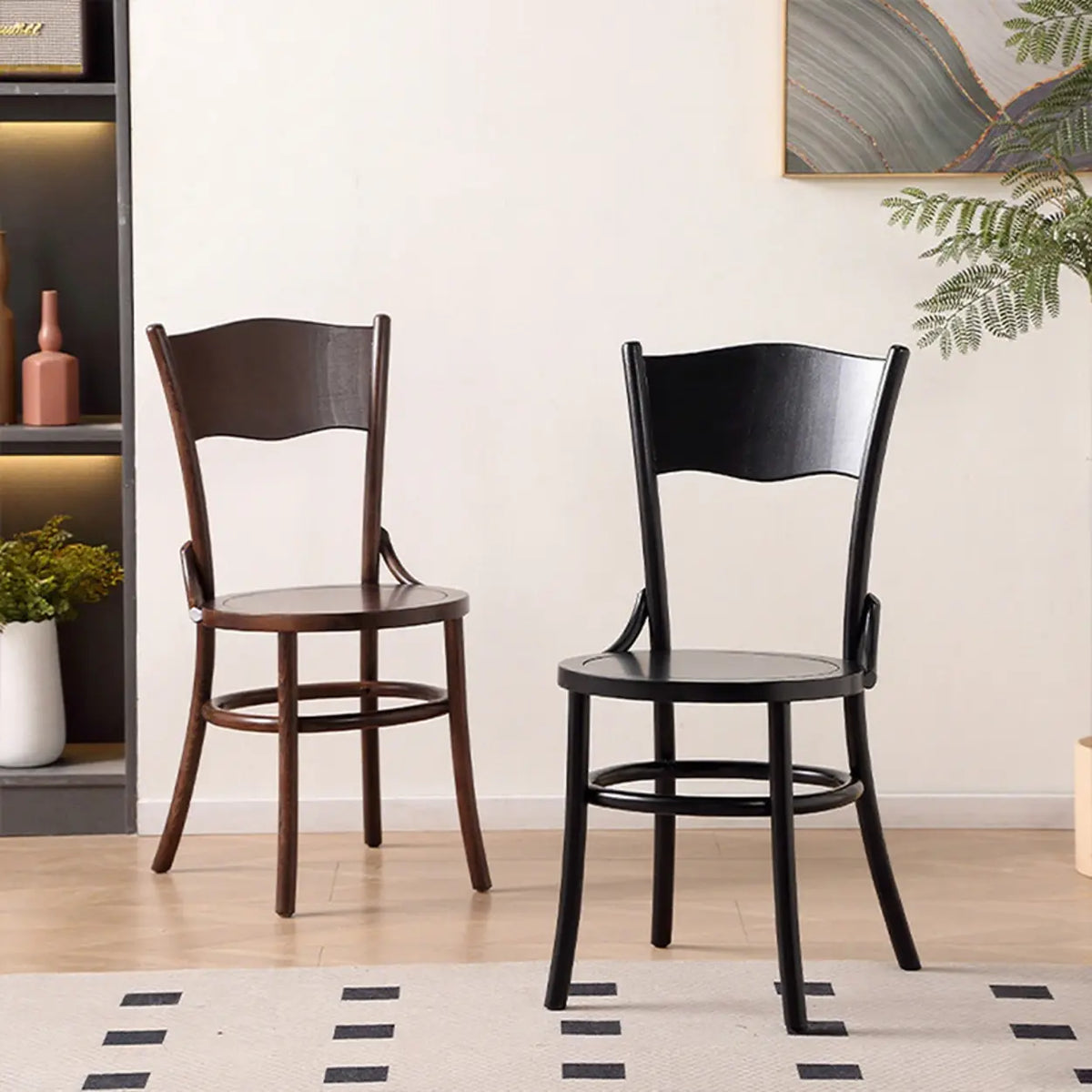 Rustic Mid-Century Wooden Back Curved Dining Chair