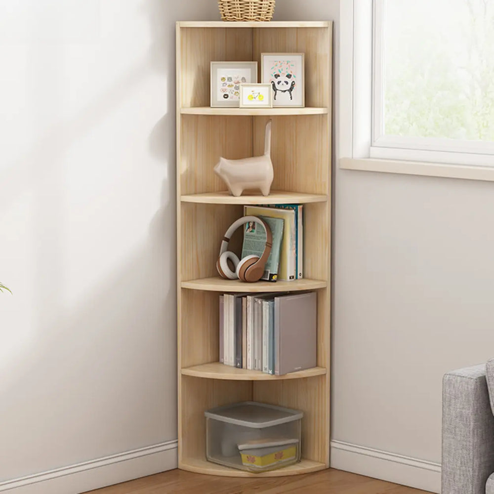 Rustic Natural Finish Triangle Vertical Corner Bookcase