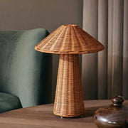 Rustic Natural Rattan Cone Shade Led Table Lamp for Bedroom