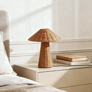 Rustic Natural Rattan Cone Shade Led Table Lamp for Bedroom