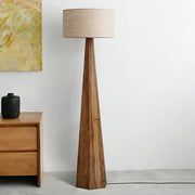 Rustic Push-Thru Wood Tree Fabric Drum Floor Lamp