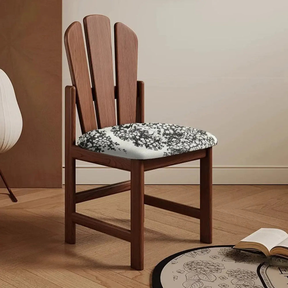 Rustic Slatted Back Pattern Cushion Wood Dining Chair
