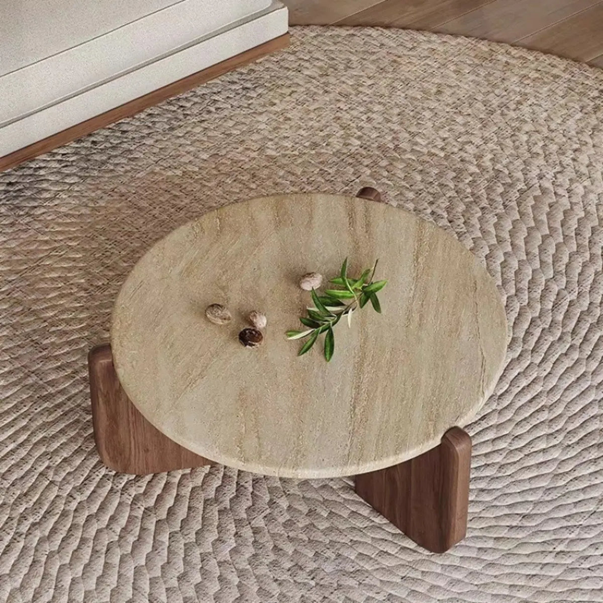 Rustic Small Round Scratch-Resist Travertine Coffee Table