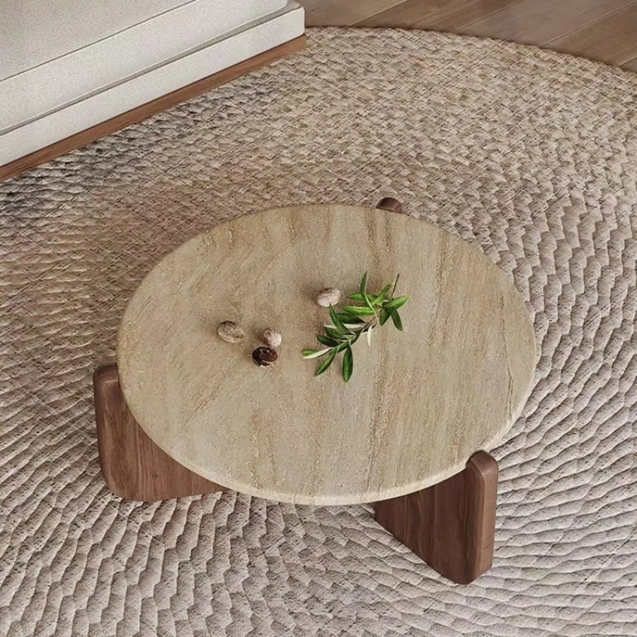 Rustic Small Round Scratch-Resist Travertine Coffee Table