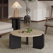 Rustic Small Round Scratch-Resist Travertine Coffee Table