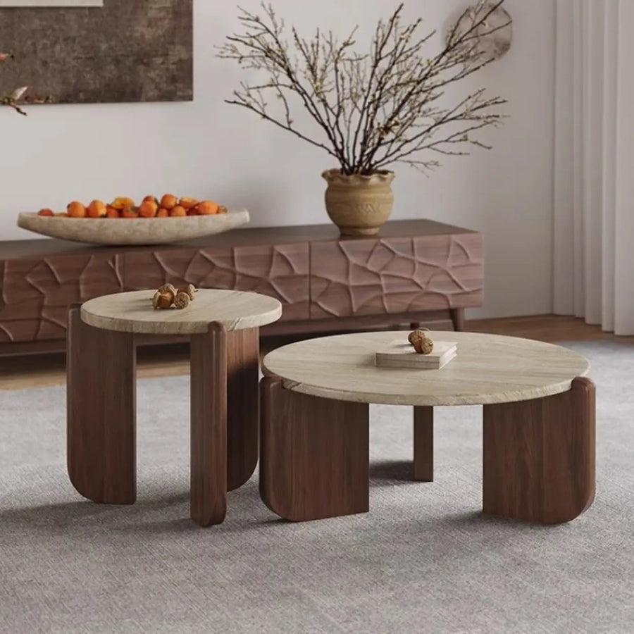 Rustic Small Round Scratch-Resist Travertine Coffee Table