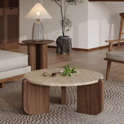 Rustic Small Round Scratch-Resist Travertine Coffee Table