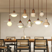 Rustic Stone and Wood Pendant Lights Set Adjustable Height