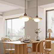 Rustic Stone and Wood Pendant Lights Set Adjustable Height