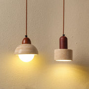 Rustic Stone and Wood Pendant Lights Set Adjustable Height