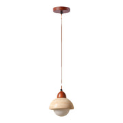 Rustic Stone and Wood Pendant Lights Set Adjustable Height