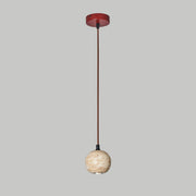Rustic Stone and Wood Pendant Lights Set Adjustable Height