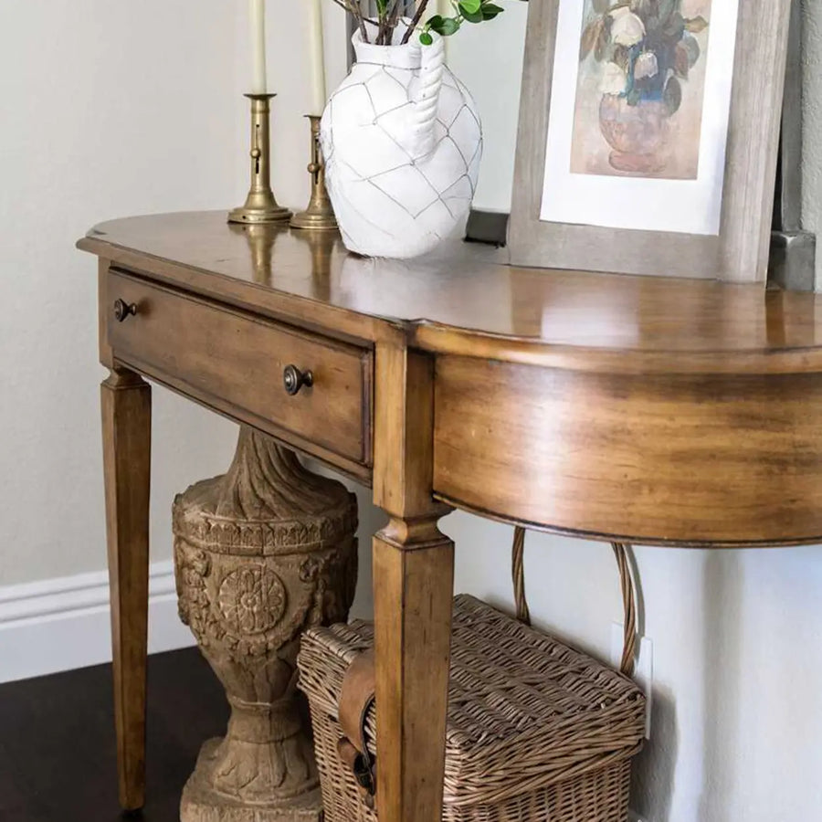 Rustic Storage Half-Moon Wooden Brown Console Table