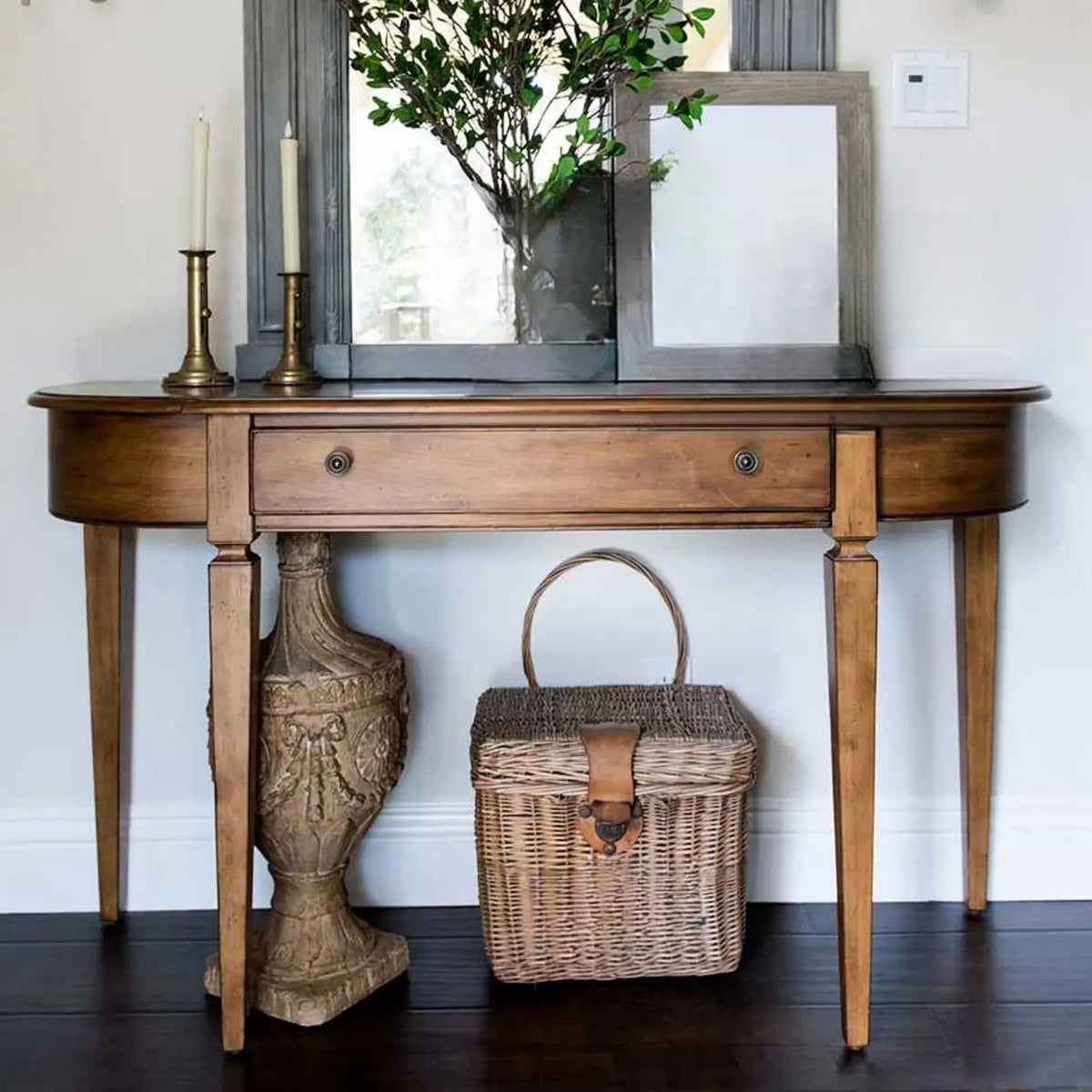 Rustic Storage Half-Moon Wooden Brown Console Table
