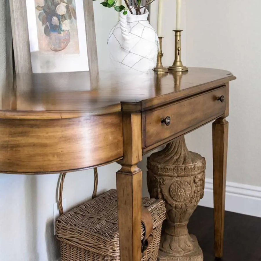 Rustic Storage Half-Moon Wooden Brown Console Table